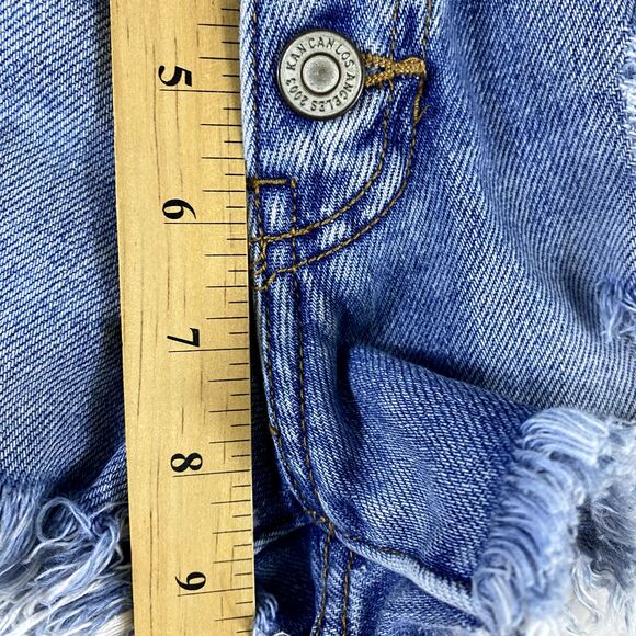 Kancan Denim Shorts Women Sz XS Cut-Off‎ Distressed Exposed Button Fly - Picture 8 of 13